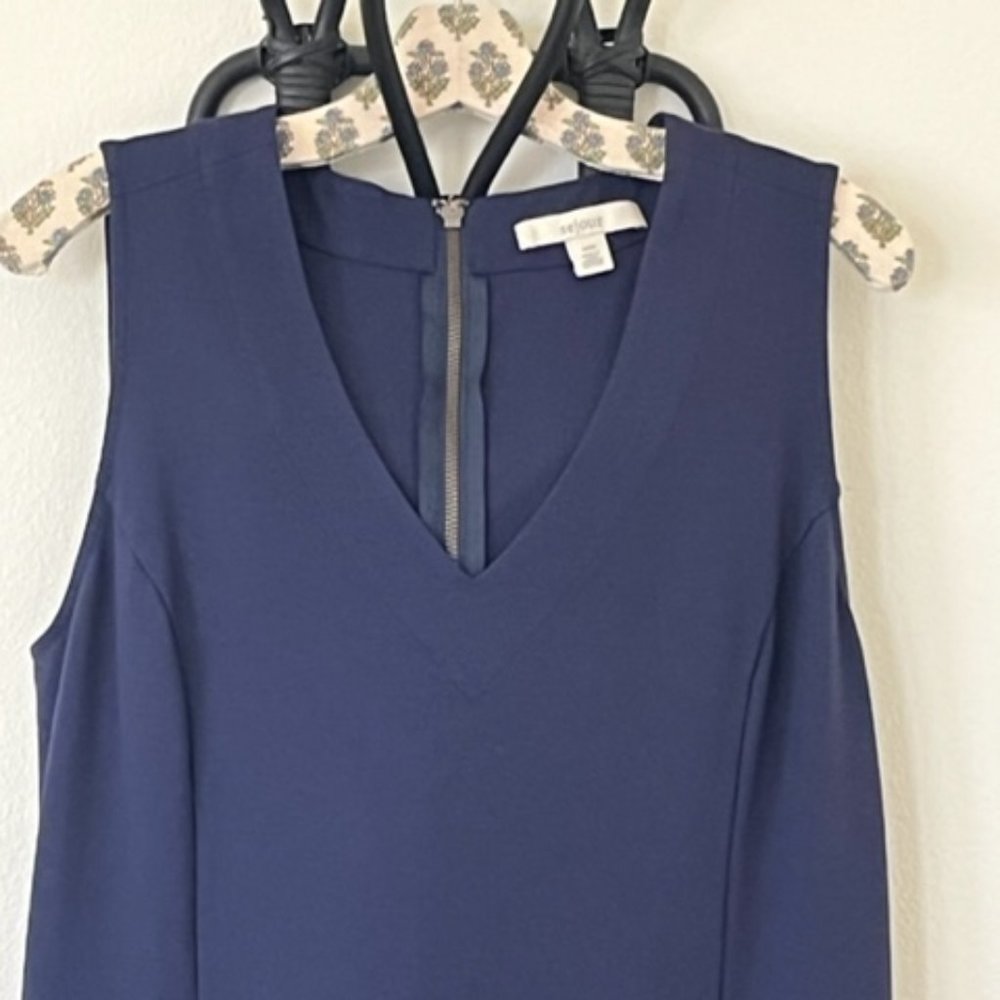 Navy Fit & Flare Sleeveless Dress Size: 14W - Picture 4 of 7